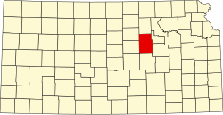 Map of Kansas highlighting Dickinson County